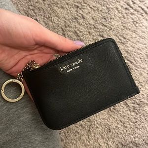 Black Saffiano Leather Kate Spade Keychain Cardholder Wallet with Gold Hardware